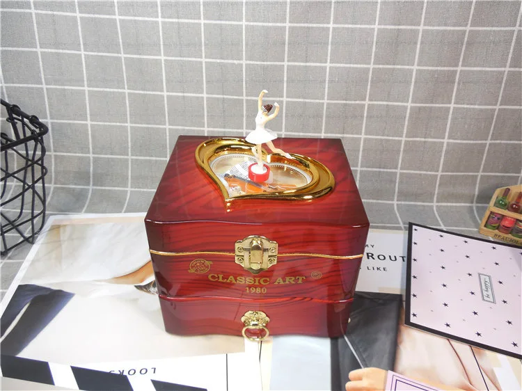 red MUSIC BOX Saim, двойная музыкальная шкатулка, вращающаяся с танцующей балетной девочкой, Ювелирная музыкальная шкатулка для маленьких мальчиков и девочек, игрушки, подарок на день рождения, Рождество - Цвет: red MUSIC BOX