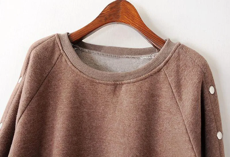 Женский пуловер с круглым вырезом длинным рукавом и пуговицами | Женская одежда