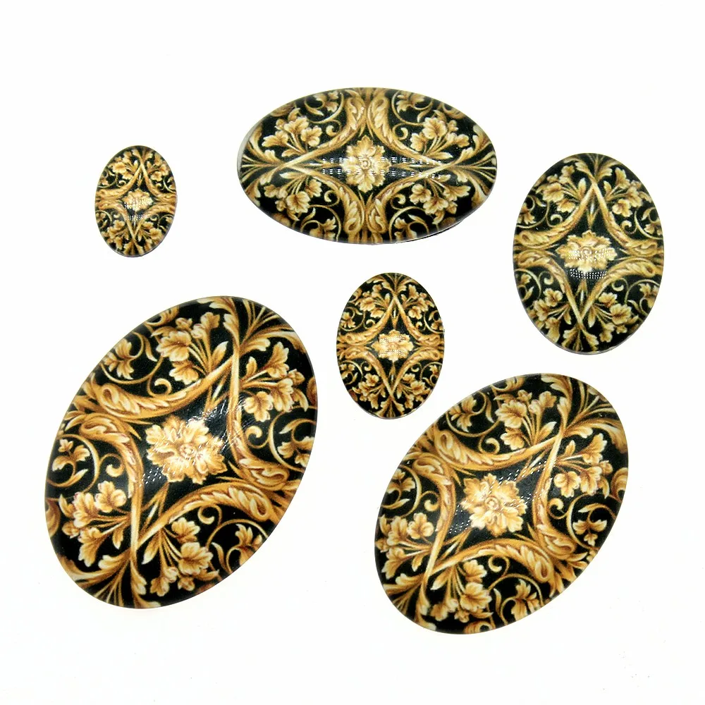 10x14mm ~ 30x40 мм овальной формы в форме цветка шаблон стеклянные кабошоны цветок