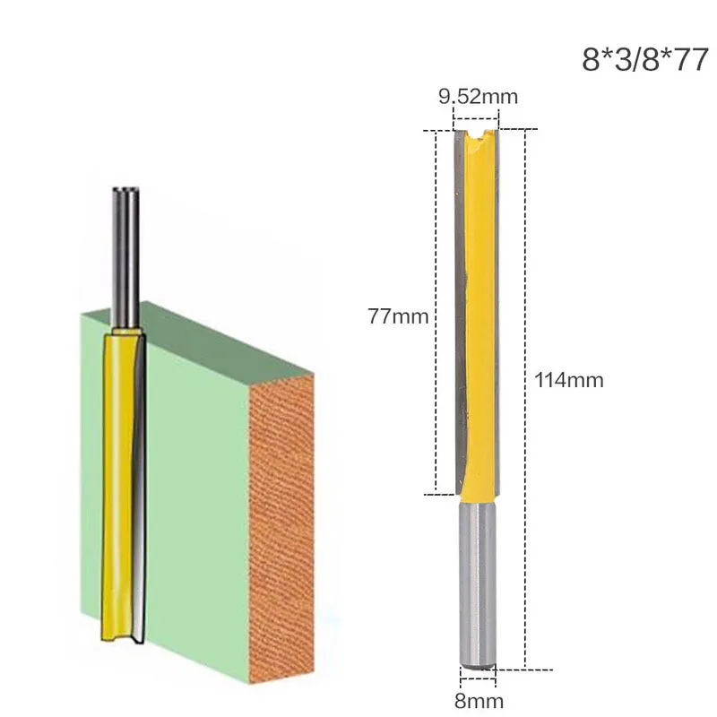 

CNC Milling Cutter 8mm Shank Router Bit with Bearing for Wood Template Pattern Tungsten 8*3/8*77 Carbide Long Straight Knife