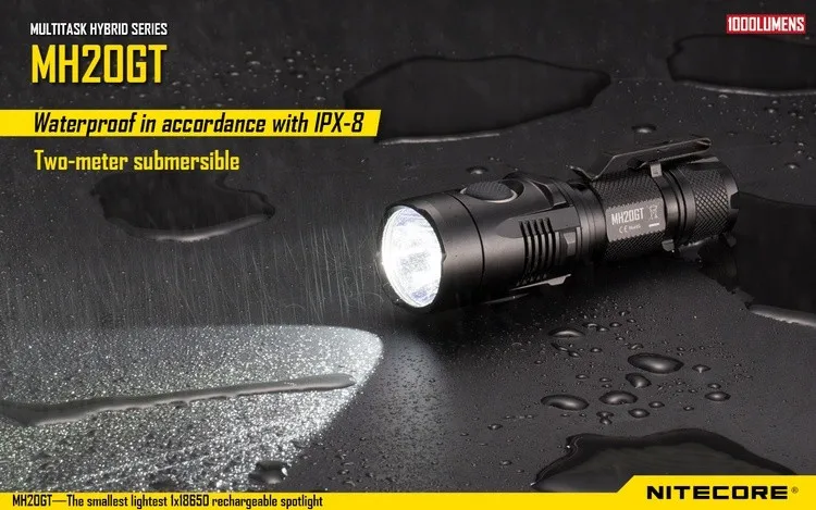Прожектор NITECORE MH20GT+ аккумулятор 1000LMs светодиодный фонарь перезаряжаемый водонепроницаемый фонарь+ кабель