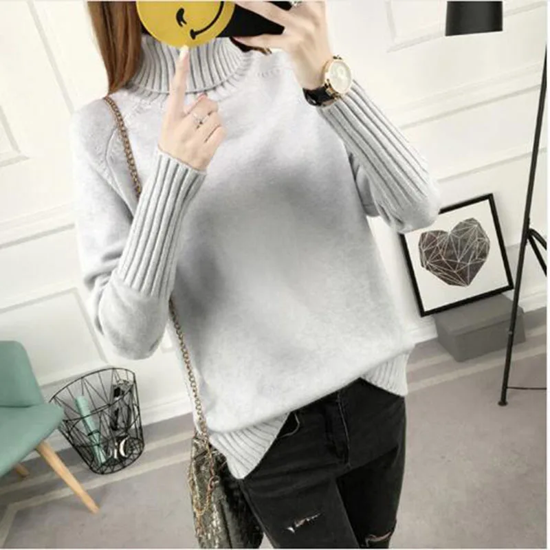 

Autumn Winter Knitted Turtleneck Long Sleeve Sweater Women 2018 White Black Soft Warm Pullover Women Female Jumpers