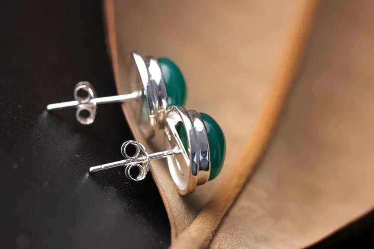 court jewelry wholesale silversmith old hand inlaid Chrysoprase earrings in Sterling Silver Earrings female 925 circle | Украшения и