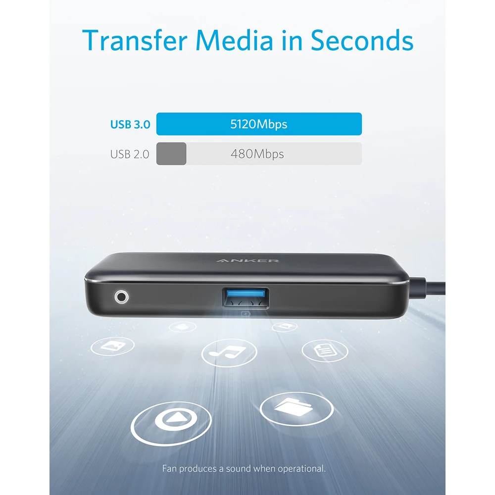 Anker USB C концентратор, 3-в-1 Тип C концентратор, 4K кабель-Переходник USB C на HDMI адаптер, USB 3,0, 60 Вт Мощность доставки зарядки Порты и разъёмы для MacBook Pro и другие