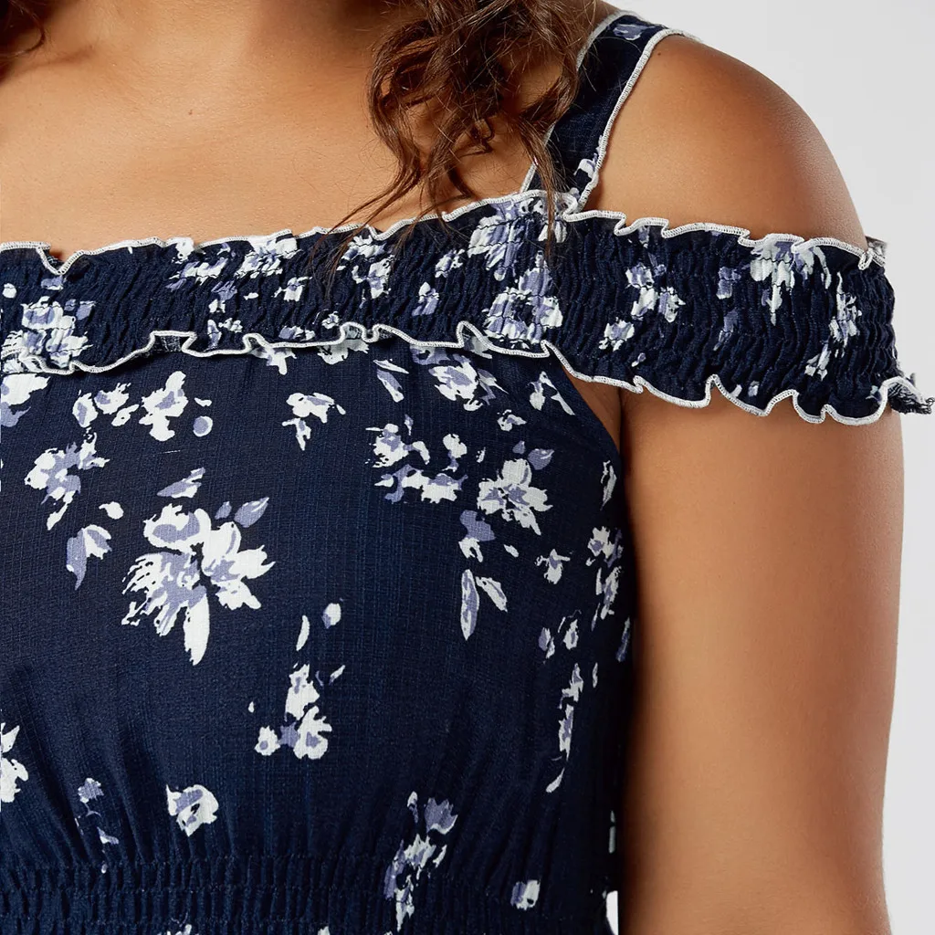 Women Ladies Fashion Plus Size Bohemian Print Slash Neck High Waist Dress Ankle-Length Dress Fashion Dress Empire Waistline