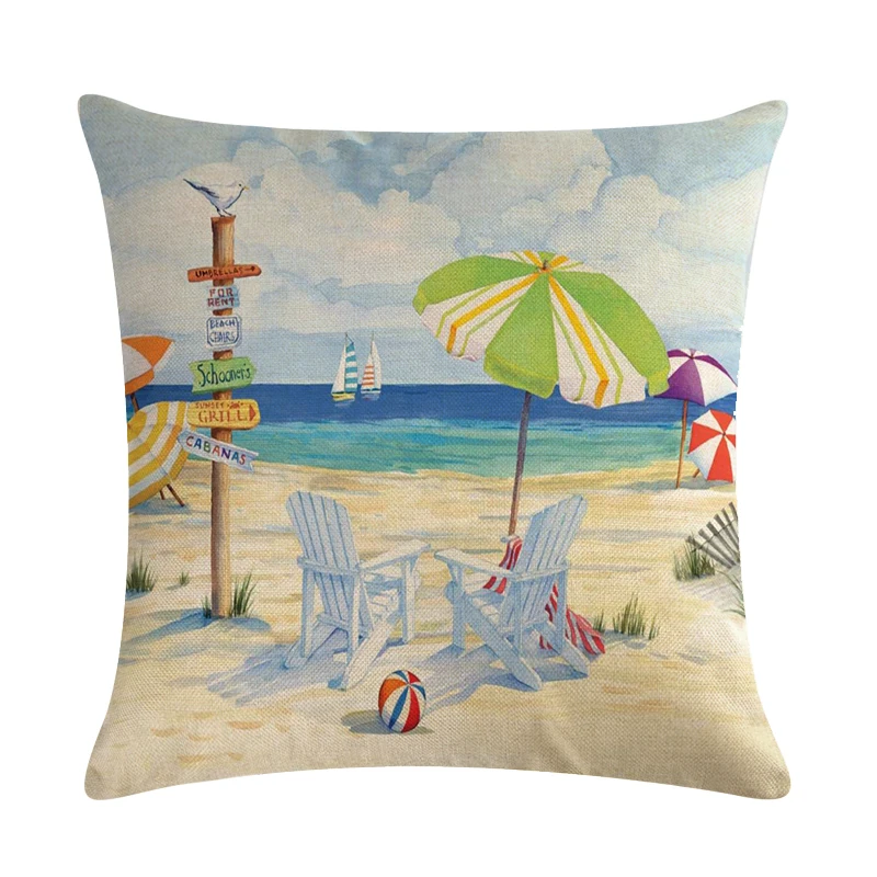 Наволочка из хлопка и льна с принтом морского побережья|Наволочки| |