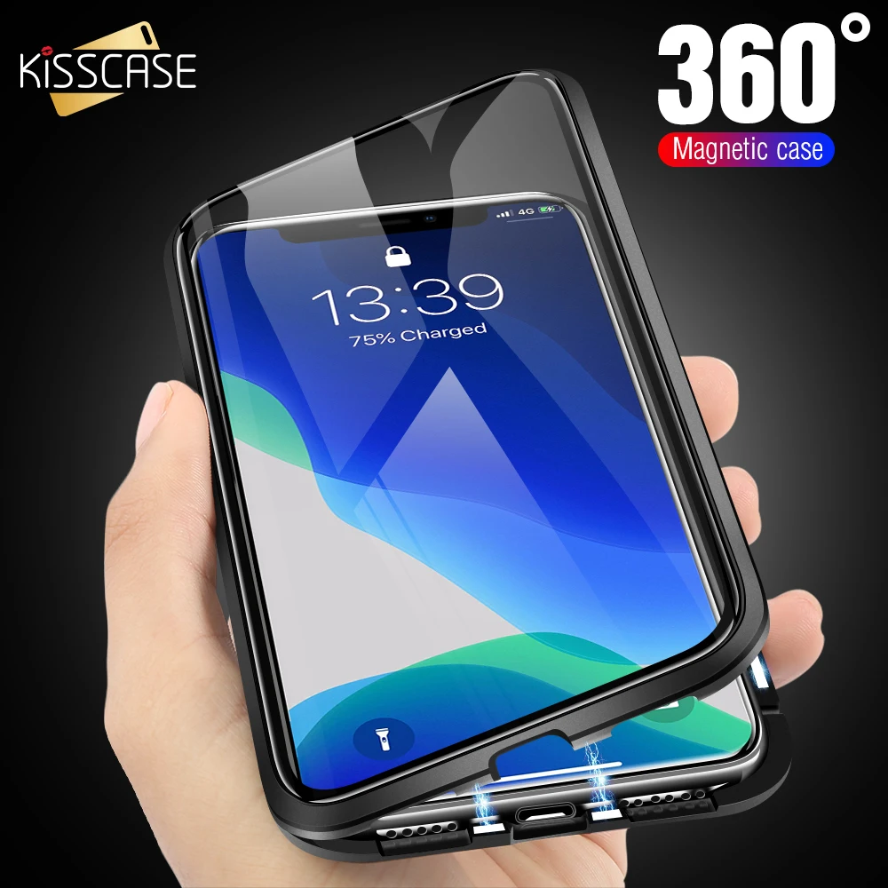 KISSCASE Double Sided Tempered Glass Magnetic Case For iPhone XR XS Max X Metal 7 6S 8 Plus Fundas | Мобильные телефоны и