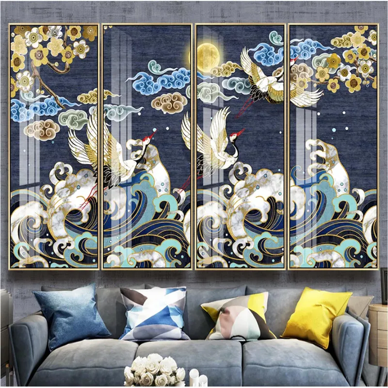 

Chinese Auspicious Clouds Cranes Plum Blossom Wall Paper 3D Luxury Home Decor Folk Mural Wallpapers for Living Room Restaurant