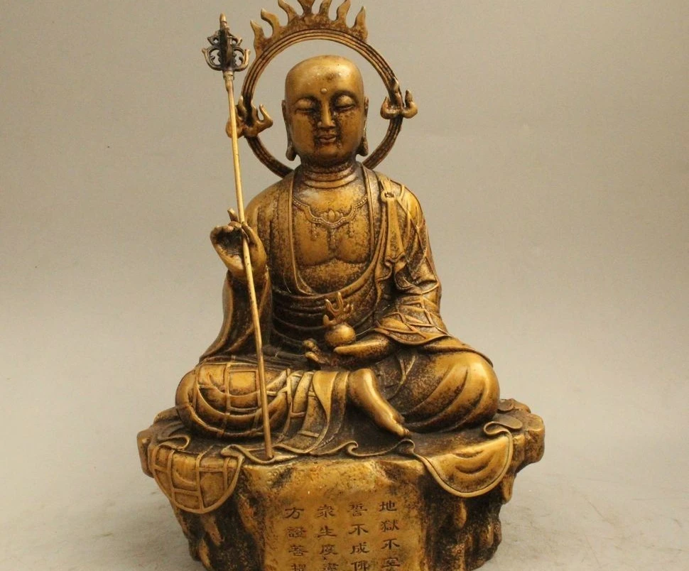 11 &quotКитайский китайский буддийский из бронзы тангшень Ksitigarbha Boddhisattva фигурка