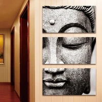 banmu frameless gray 3 panel modern large oil style buddha wall art print on canvas home living room decorations wall art
