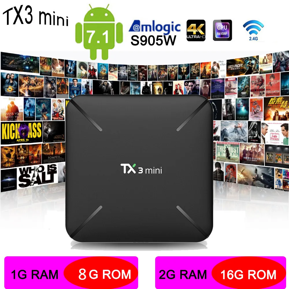 ТВ приставка Tanix Android 7 1 TX3 mini Amlogic S905W HDMI 2 0 ГБ/2 ГБ DDR3 ОЗУ 16 ПЗУ поддержка 4K H.265 Youtube