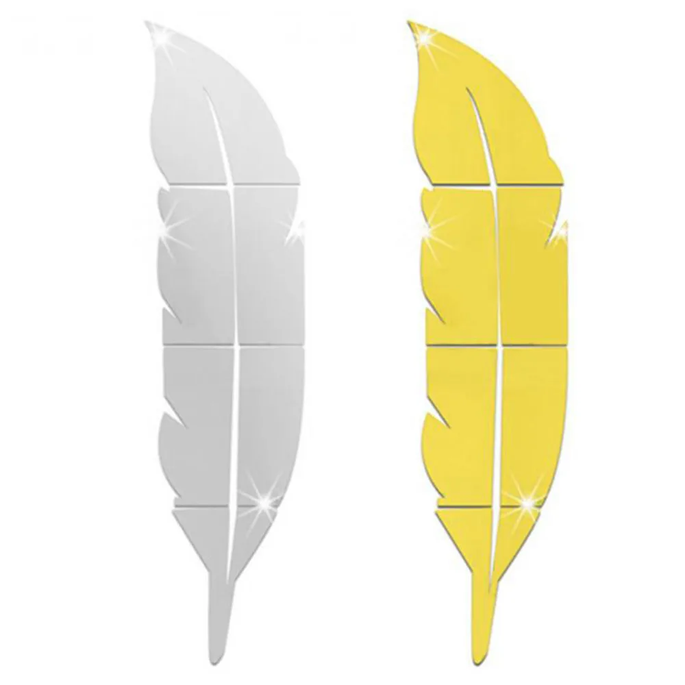 Красивая в форме пера Наклейка на стену домашняя спальня гостиная 3D зеркальная поверхность настенная декоративная наклейка s
