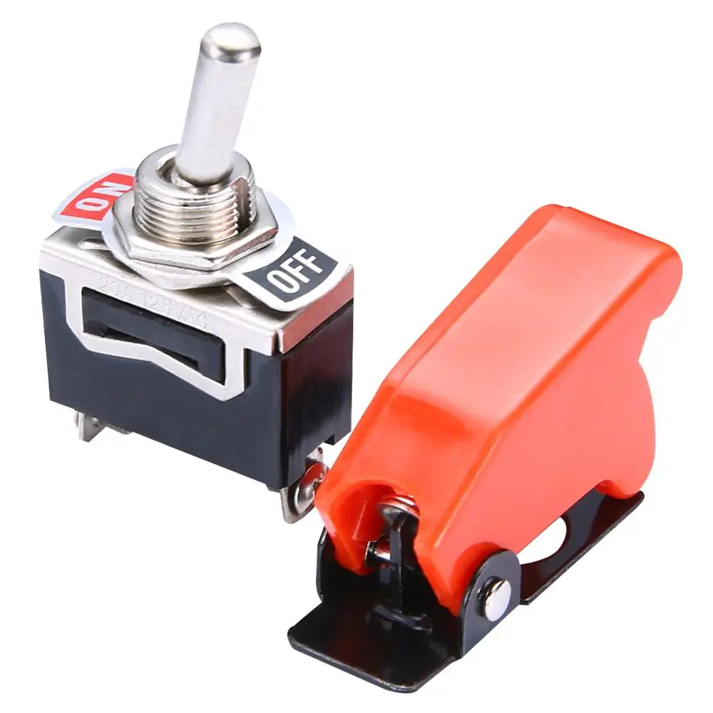 

Durable Car Racing ON/OFF SPST Toggle Switch Metal Lever Car Dash Light with Missile Cover Red + Black