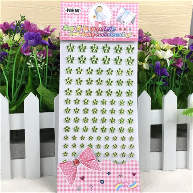 Новые самоклеящиеся детские игрушки 3d наклейка с зелеными цветами и кристаллами