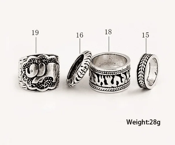 4pcs/Set Vintage Antique Silver Color Elephant Ring Set Ethnic Style Totem Leaf Lucky Rings for Women Boho Female Jewelry | Украшения и