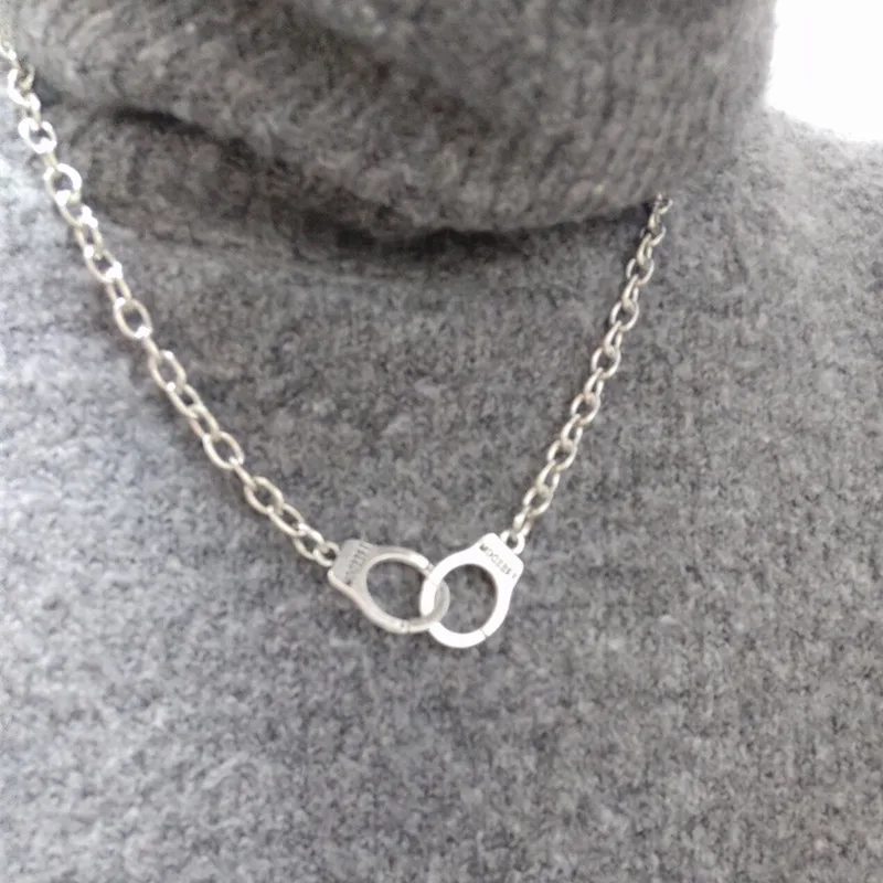 Серебряная цепочка из нержавеющей стали, ожерелье с подвеской Handcuf для мужчин и женщин, ожерелье унисекс 45 см/50 см, Прямая поставка