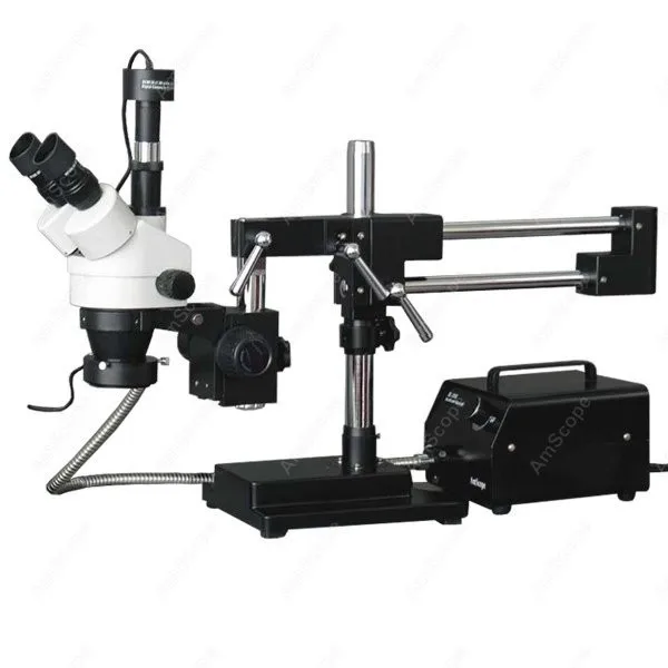 

Stereo Boom Microscope--AmScope Supplies 3.5X-90X Stereo Boom Microscope with 3MP Camera + Fiber Optic Light