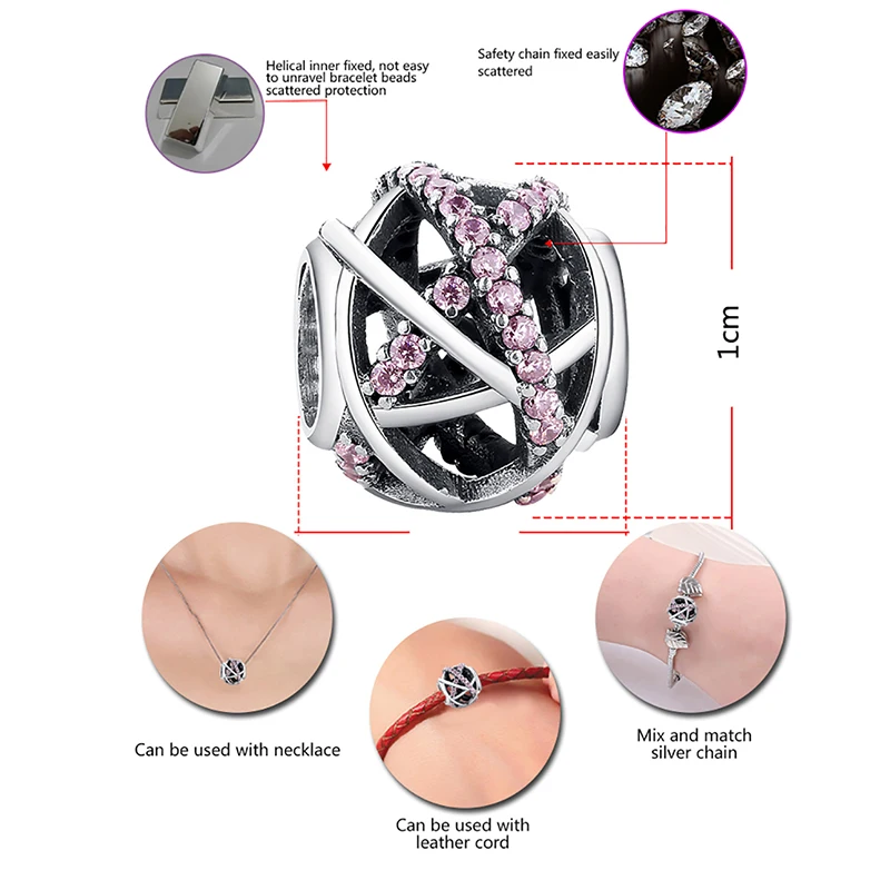 BELAWANG Real 925 Sterling Silver Pink Clear CZ Galaxy Charm Beads Fit Original Bracelet Necklace Authentic Jewelry | Украшения и