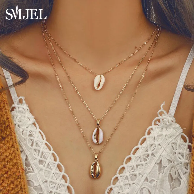 Shell Necklaces SMJEL Lucky Boho Sea браслеты из раковин и браслеты Веревка Браслет цепочка для женщин и девочек простые пляжные ювелирные изделия лучший друг подарки - Окраска металла: Shell Necklaces