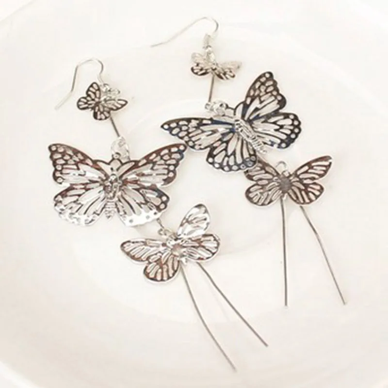 Новые модные золотые и серебряные серьги-бабочки из сплава с двойным бантом