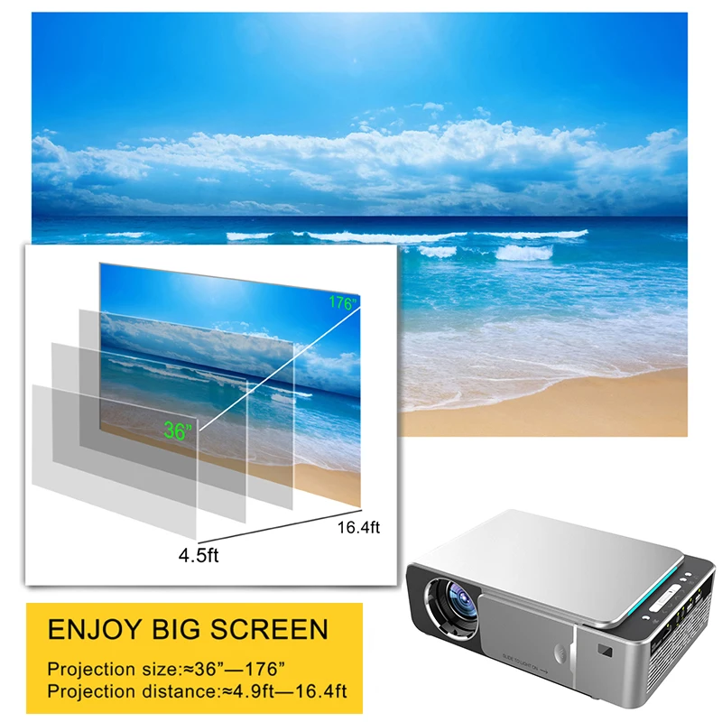 Everycom мини-проектор T6 с разрешением 1280x720, светодиодный портативный HD мультимедийный проектор для домашнего кинотеатра, опционально Android wifi