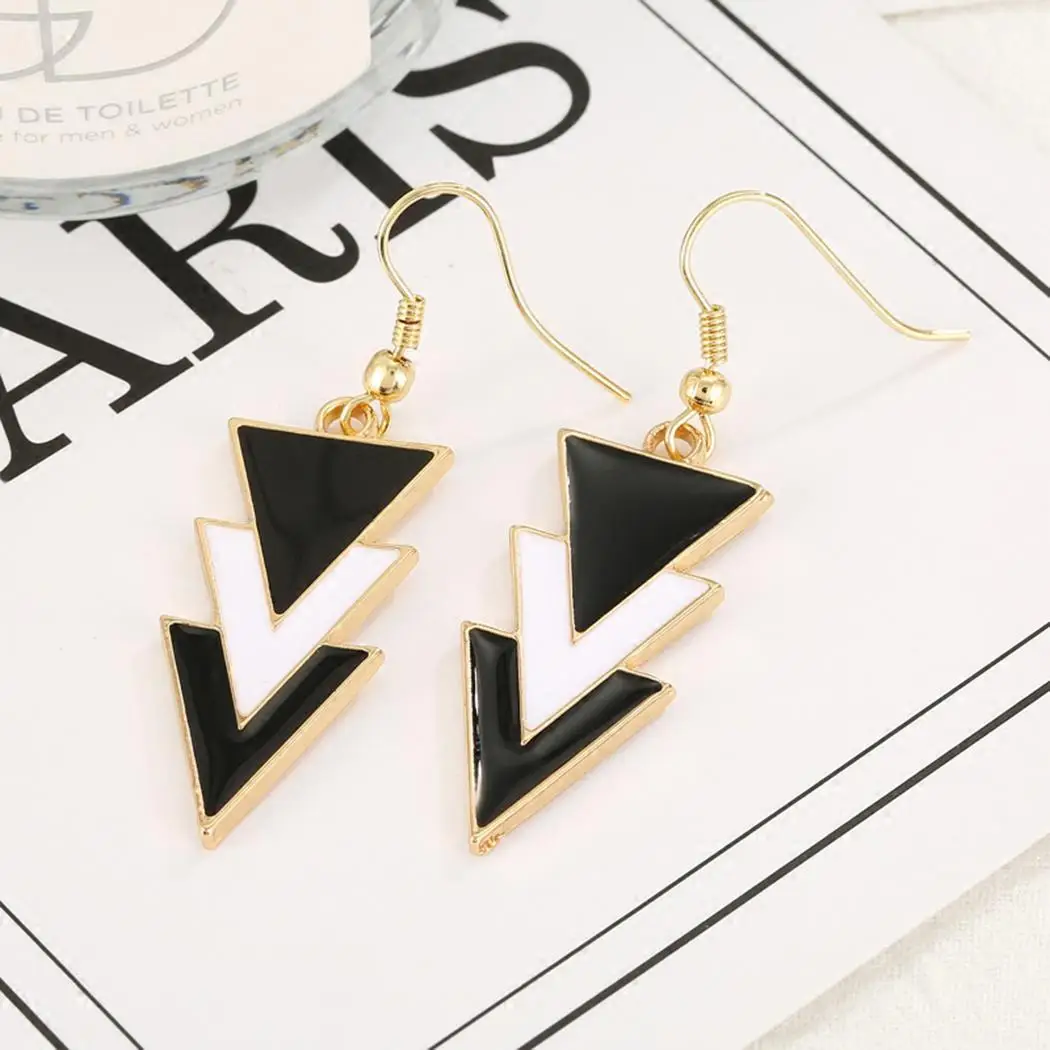 None Women Triangle Three Earrings Casual Black Charm Layers Hook Elegant White Of Pendant | Украшения и аксессуары