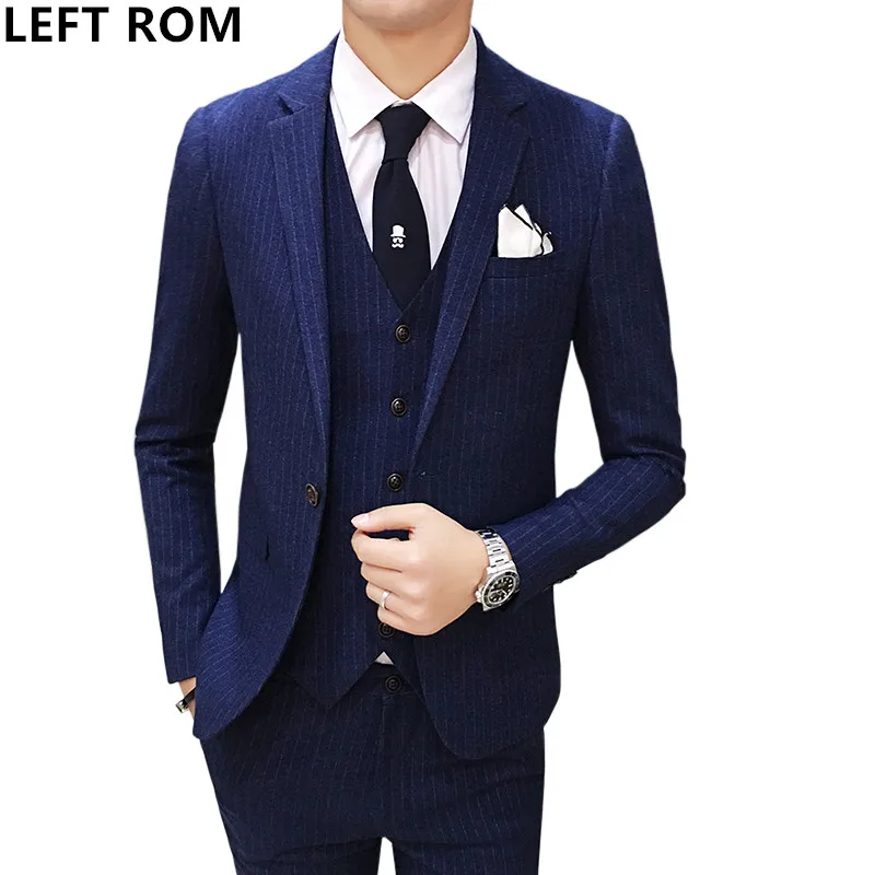 Слева Встроенная память 2018 мужской мода осень бизнес в полоску с длинными