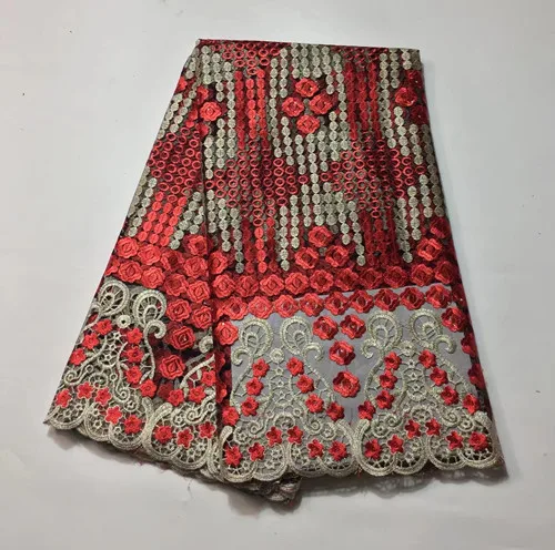 Оптовая продажа Нигерии кружевной ткани 2017 белый вышитый отделкой Африканский