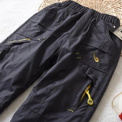 Брюки для мальчиков с бархатной подкладкой утепленные ветрозащитные зимние