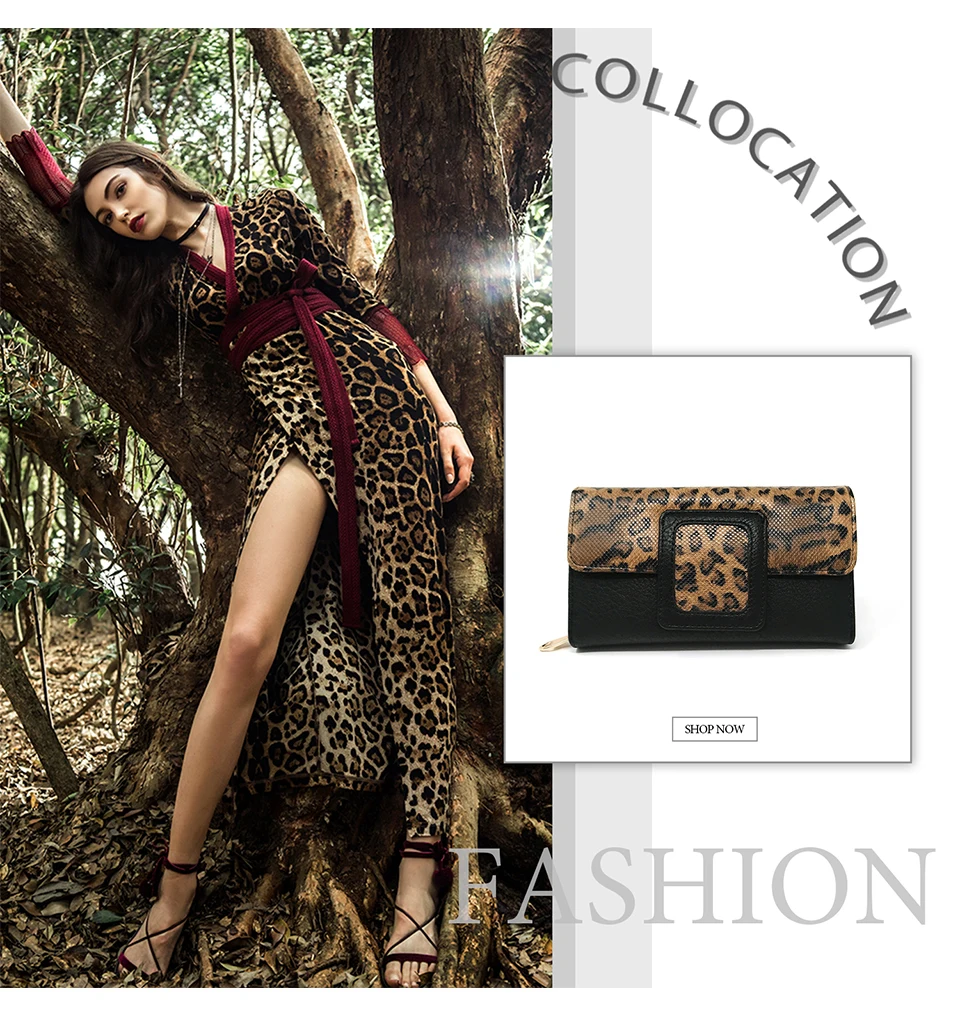 AFKOMST Leopard Women Wallet Long Luxury Solid Coin Purse Credit Card Holder High Quality Clutch Money Bag Walle VKP1524