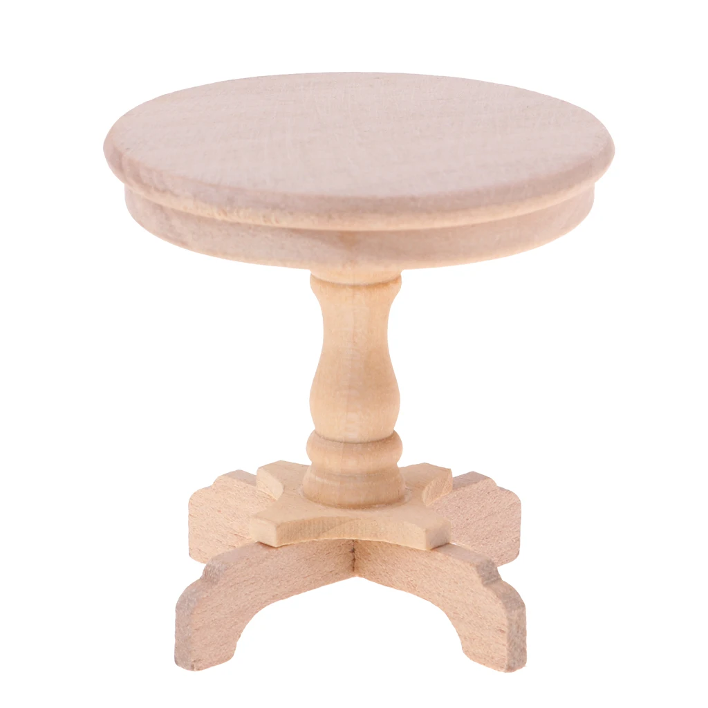 DIY Неокрашенный Деревянный Круглый Чайный журнальный столик для 1/12 кукольный