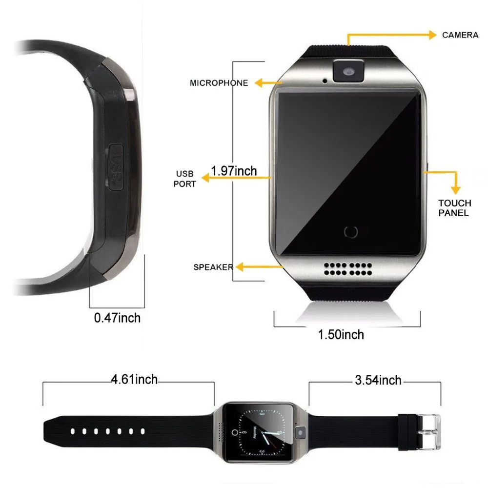 Q18 Смарт часы с Камера bluetooth SmartWatch Водонепроницаемый сотовый телефон