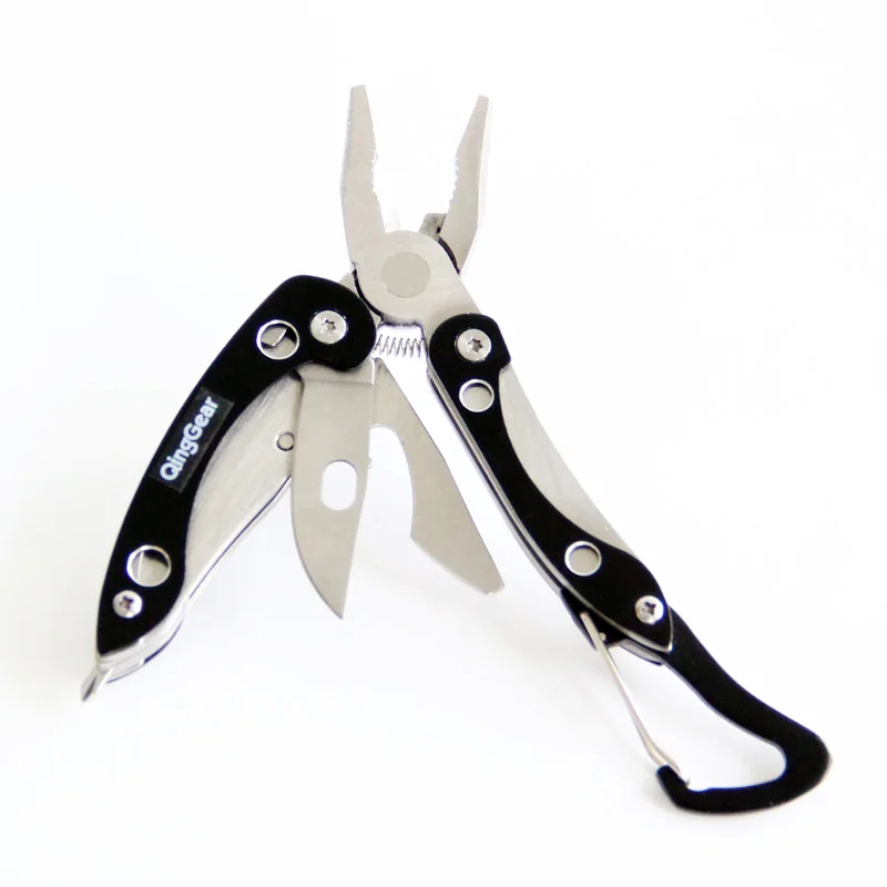 

QingGear Multifunctional Pliers Tool with knife file cross screwdriver bottle opener Carabiner EDC keyring tool folding pliers