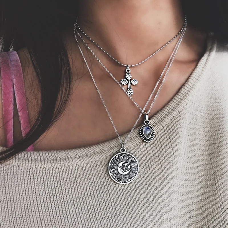 Женское Ожерелье в богемном стиле с кристаллами и крестиком рисунком Таро