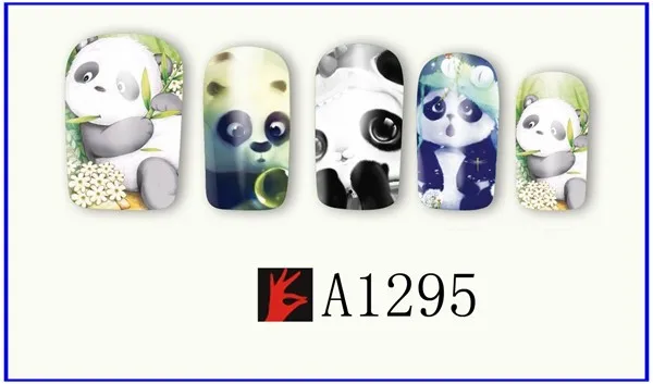 12 упак./лот переводка NAIL ART наклейки на ногти татуировки слайдера полное покрытие оленя собаки, кролика, панды, с рисунком пуделя для A1285-1296