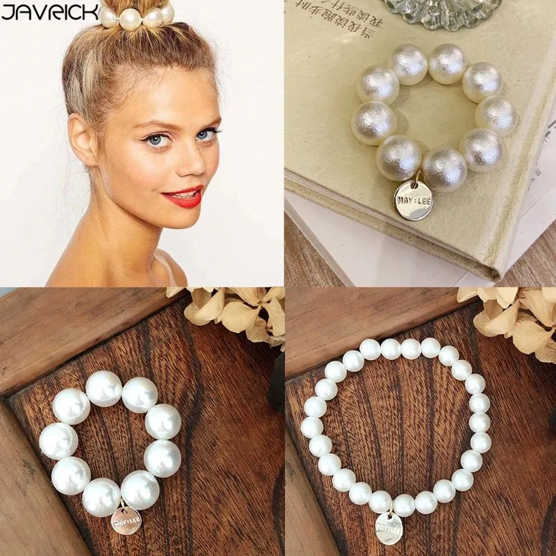 Korean Imitation Pearl Beading Hair Ties Women Metal Pendant Charms Elastic Bracelet DIY Styling Decorative Ponytail Holder |