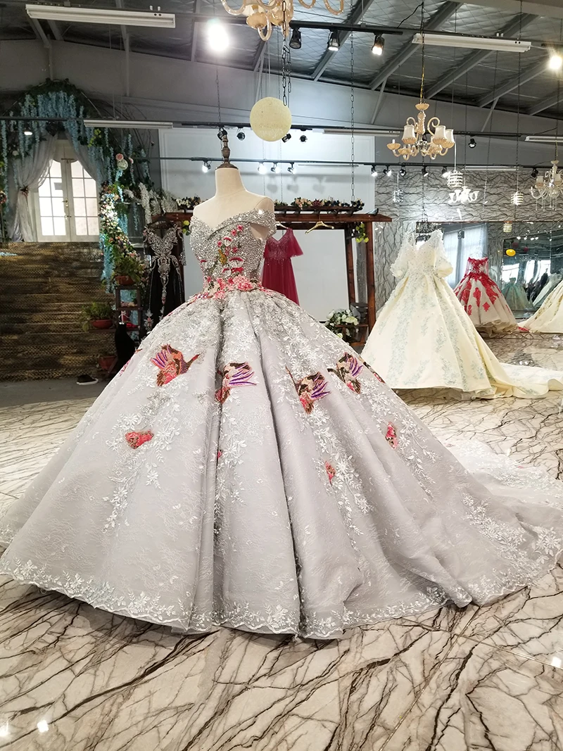 LS91289 роскошное бальное платье вечернее платье с цветной ручной работы цветы с плеча блестками платье партии с поездом как фотографии