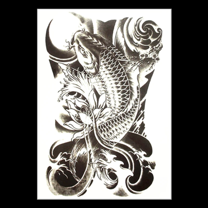 Временная татуировка SHNAPIGN Black Koi боди арт флеш наклейки 21*15 см водонепроницаемая