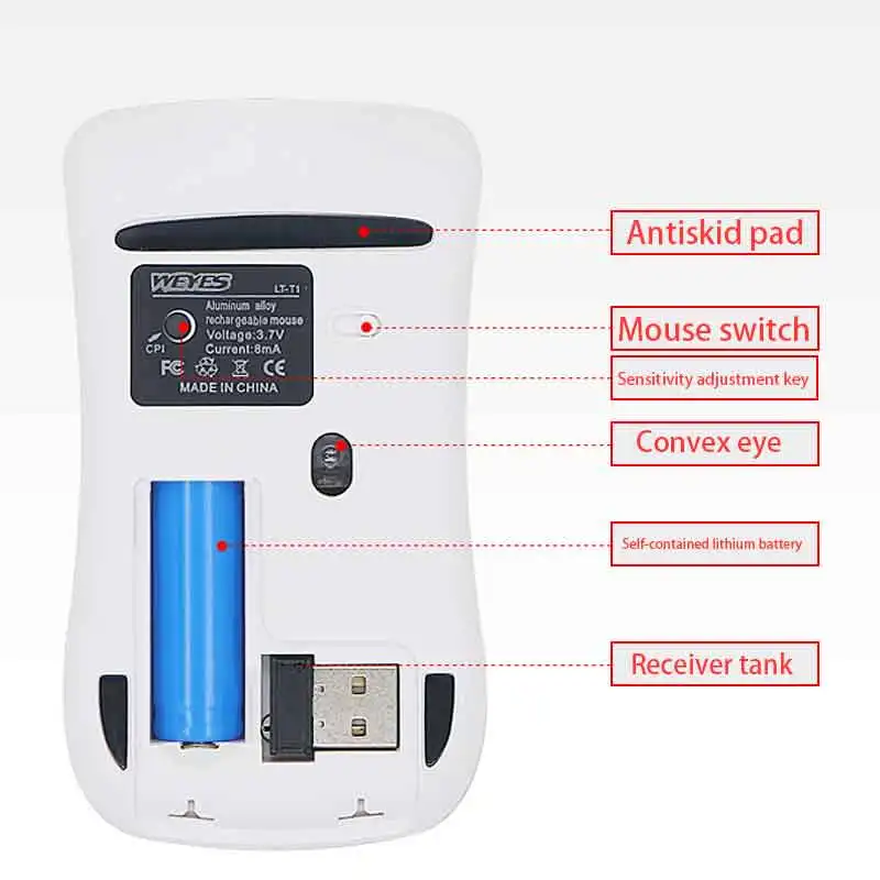 1200DPI 2 4G + Bluetooth 4 0 Двухрежимная Беспроводная перезаряжаемая Бесшумная мышь для OS