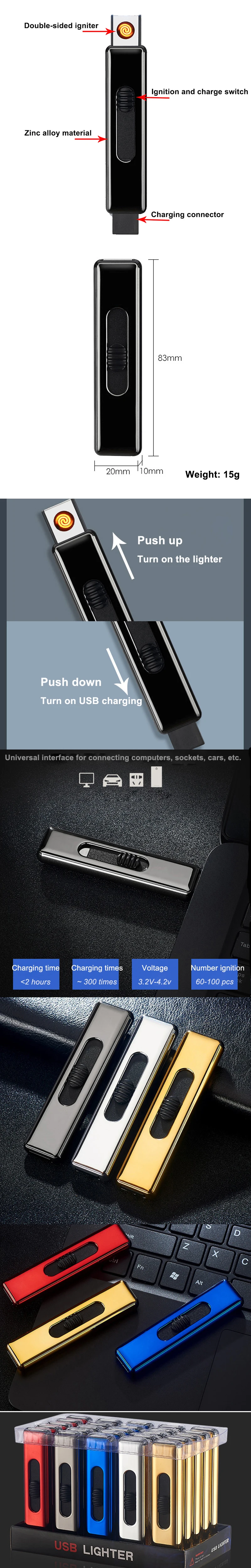 25 шт./лот USB прикуриватель портативный Перезаряжаемый USB Электронный usb предложение бутановый факел зажигалка размельчитель для курительной трубки
