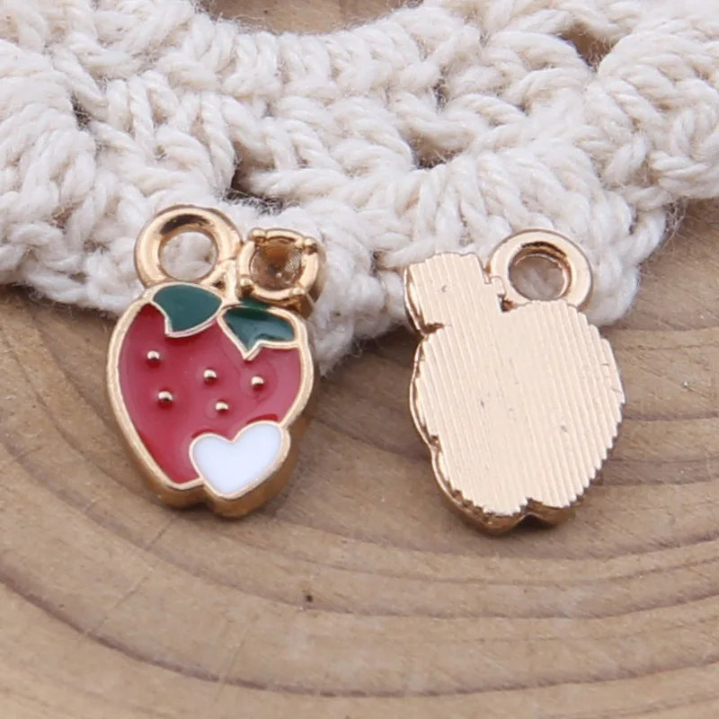 

yage 9*8mm 100pcs alloy fruit strawberry charms pendant,colorful enamel charms for bracelet