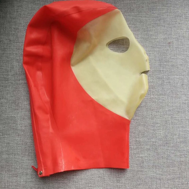 Латекс фетиш на голову с задней молнией латексная маска открытым ртом прозрачная