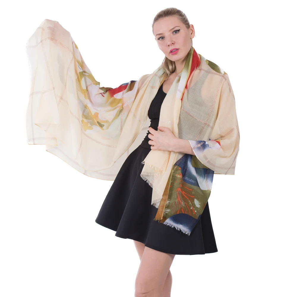 Женский Длинный хлопковый шарф FS большой с цветочным принтом зимний 2018 |