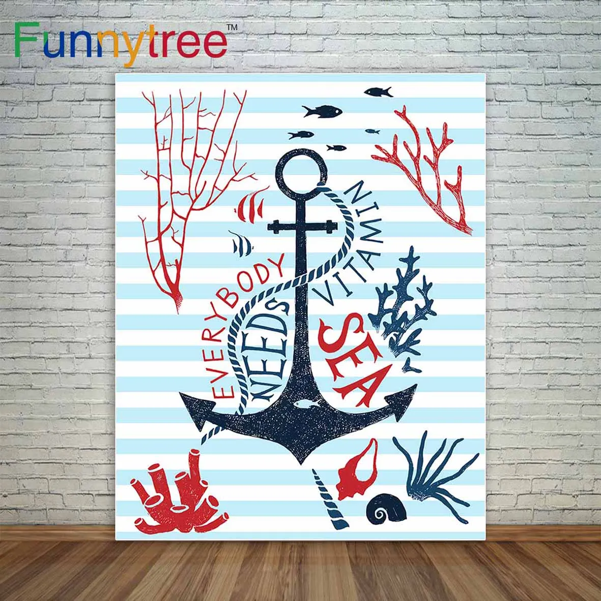 

Фон для фотосъемки Funnytree с голубыми полосами, морской тематикой, якорем, Фотофон на заказ, декор для дня рождения, фотография