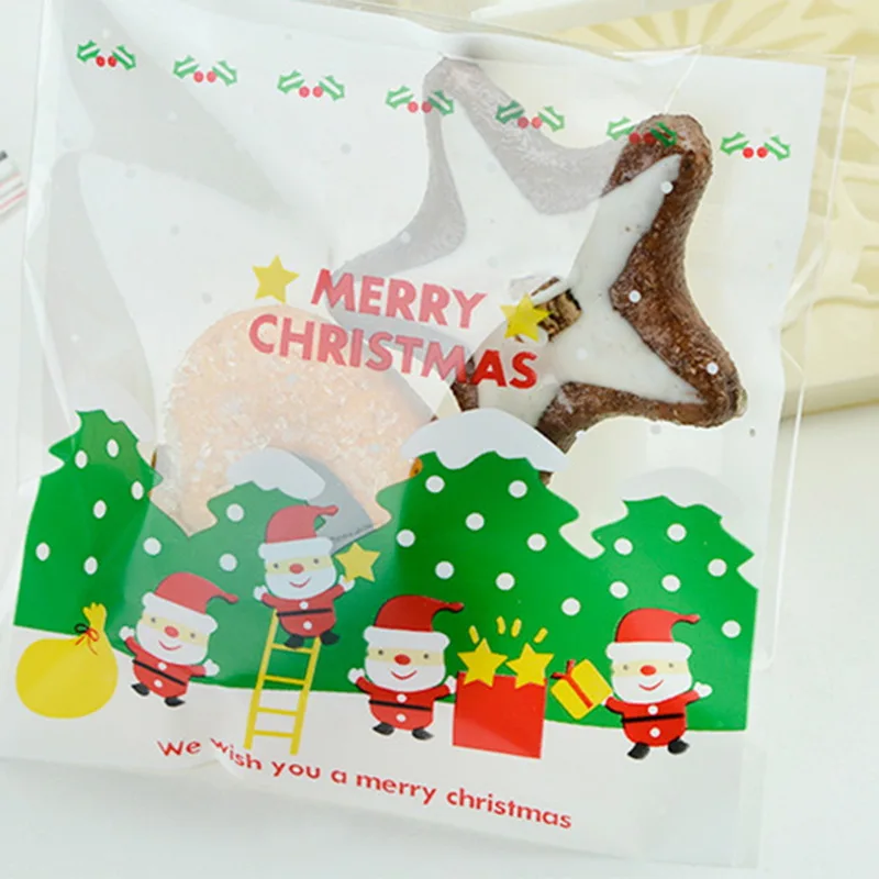 Father Christmas Pattern Self-Adhesive Gift Wrapping Bags Plastic Candy Packaging Clear Opp Pouch Merry Party Supplies | Дом и сад