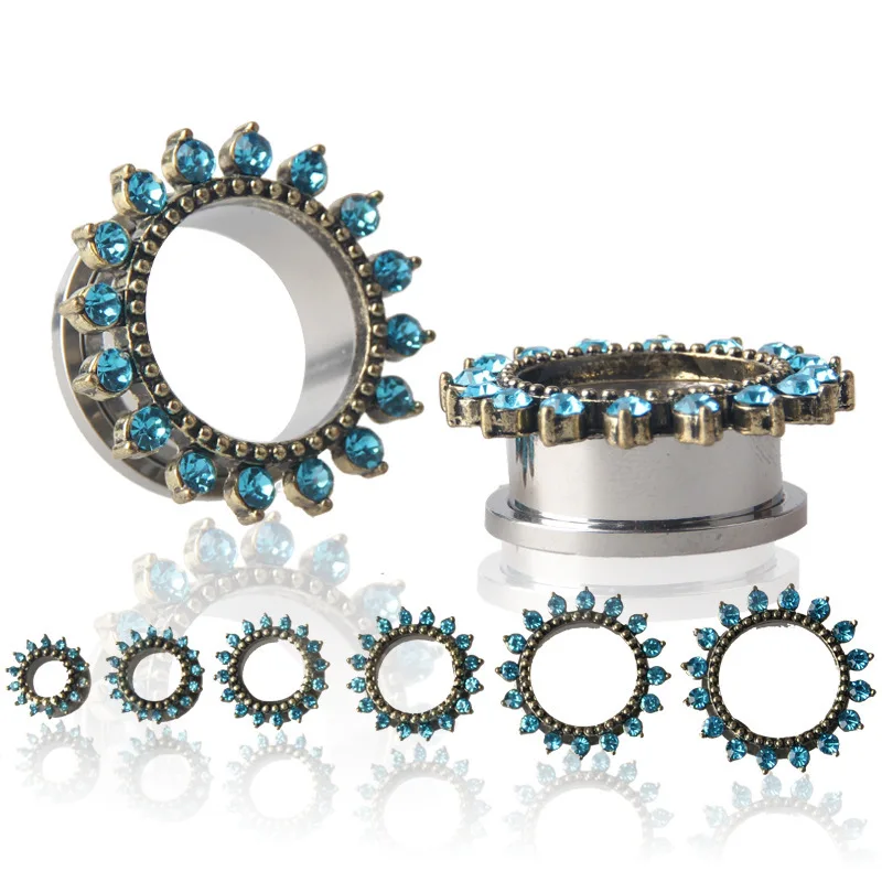 Заглушки для ушей из нержавеющей стали с цветами растягивающиеся туннели