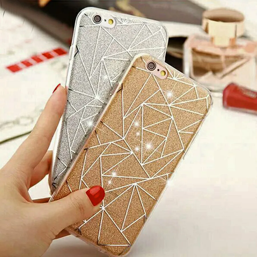 For iPhone X 7 Plus 6 6S 8 Case Cover Glitter Powder Silver Rhombus Soft TPU Phone Cases Capa |