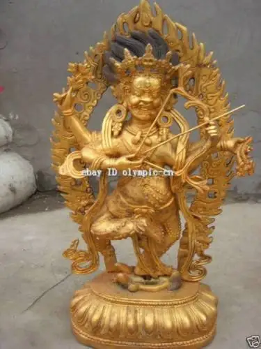 

14" China Tibet Bronze gild Buddhism four Hands Rahula Buddha Sculpture Statue