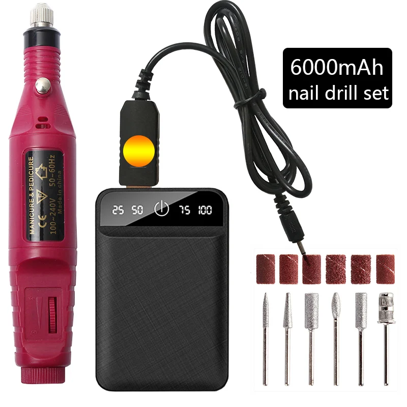 1 комплект 9 в USB 20000 об./мин Электрическая дрель для ногтей 6000 мАч power Bank мощный