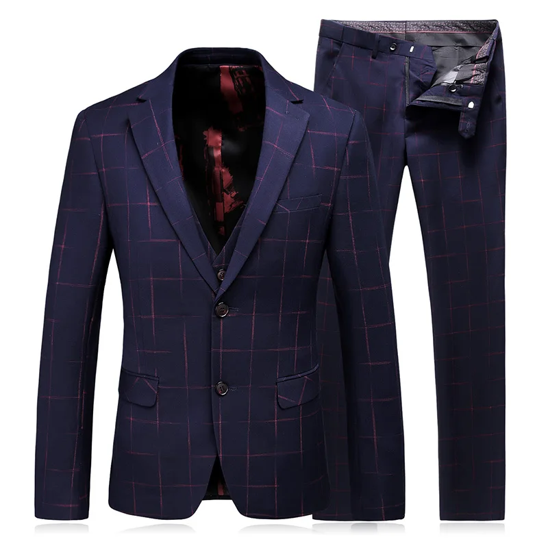 Пиджак + брюки жилет винно Красный Клетчатый костюм Высококачественная строгая